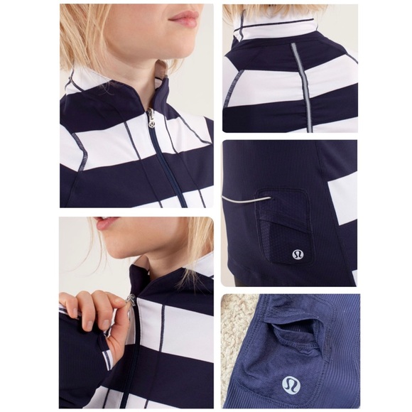 Lululemon Run Switch Back 1/2 Zip Pullover Wide Bold Stripe Blue White Size 4 - Picture 7 of 16
